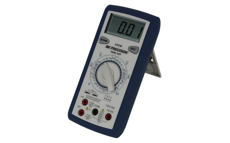 Photo of a professional multimeter with even more mode options as well as transistor, capacitance, and diode testing.