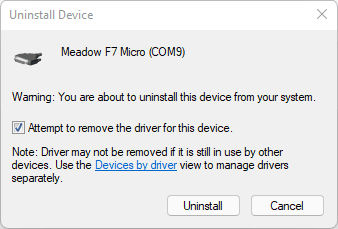 Uninstall wrong Meadow Driver