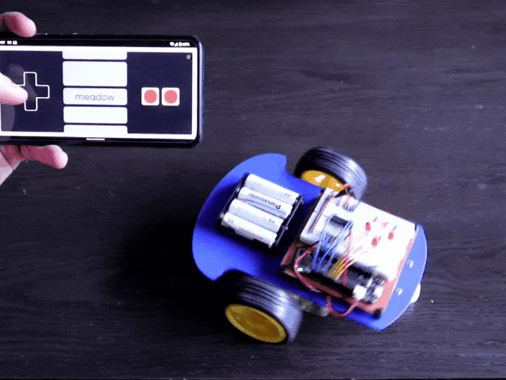 Video showing a remote controlled vehicle built with a Meadow and controlled by a phone app remote.