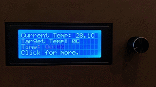 Video showing navigating a menu on a character display using a rotary encoder dial.